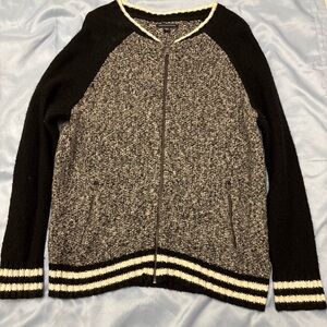 American Eagle Outfitters Women's Black White Grey Zip Up Knit Sweater L 0529